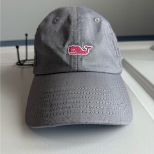 Vineyard Vines Gray Baseball Hat – Pink Whale Logo, Adjustable Strap